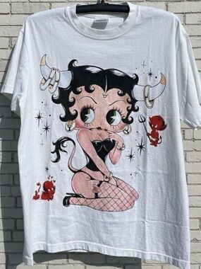 Gildan White Betty Boop Devil Graphic Tee